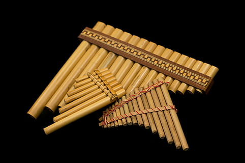 three brown bamboo musical instruments, bamboo flute, back background HD wallpaper