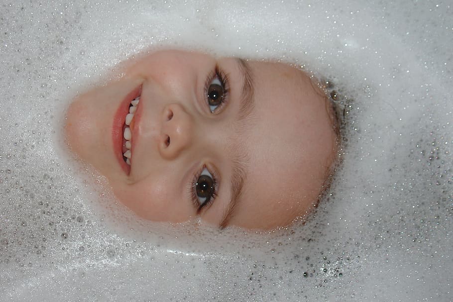 bath, face, bubbles, smile, cheeks, foam, fun, clean, portrait HD wallpaper