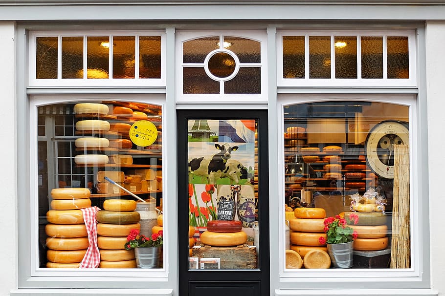 pastry store facade, cheese, shop, cheese factory, gouda, netherlands, HD wallpaper