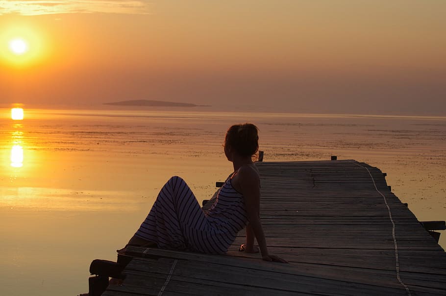 sunset, light, lake, nature, golden light, dusk, abendstimmung HD wallpaper