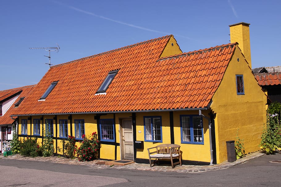 HD wallpaper: village, street, yellow, house, bench, corner, chimney ...