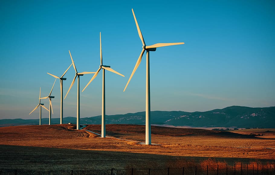 Andalucian Windmills, six white wind mills on landscape field HD wallpaper