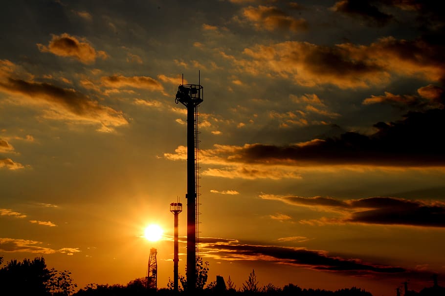 Sunset, Industrial, Cloud, sky, red, cloud - sky, communication HD wallpaper