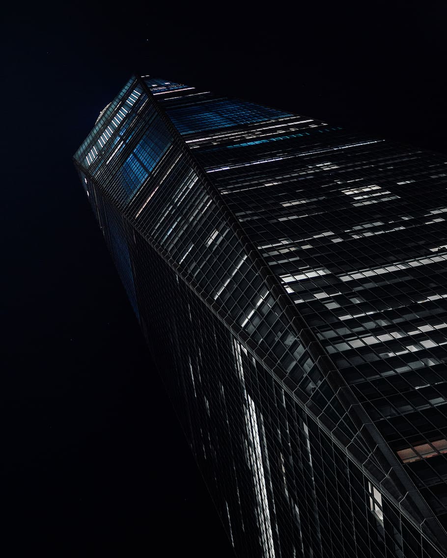 low-angle photography of high-rise building at nighttime, photo of high-rise building HD wallpaper