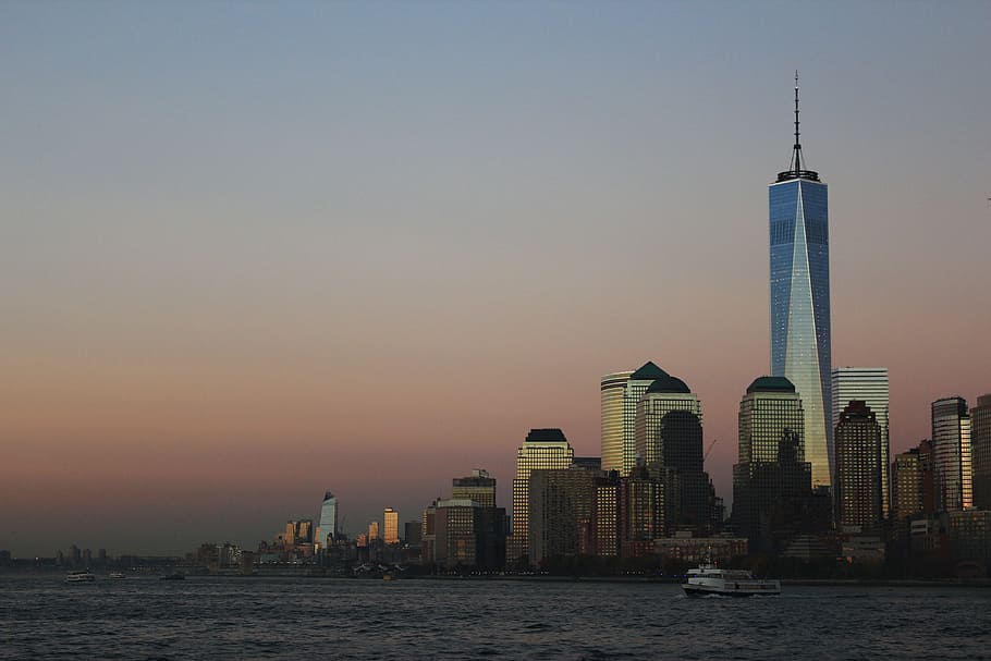 architecture, building, infrastructure, sky, sunset, city, ship HD wallpaper