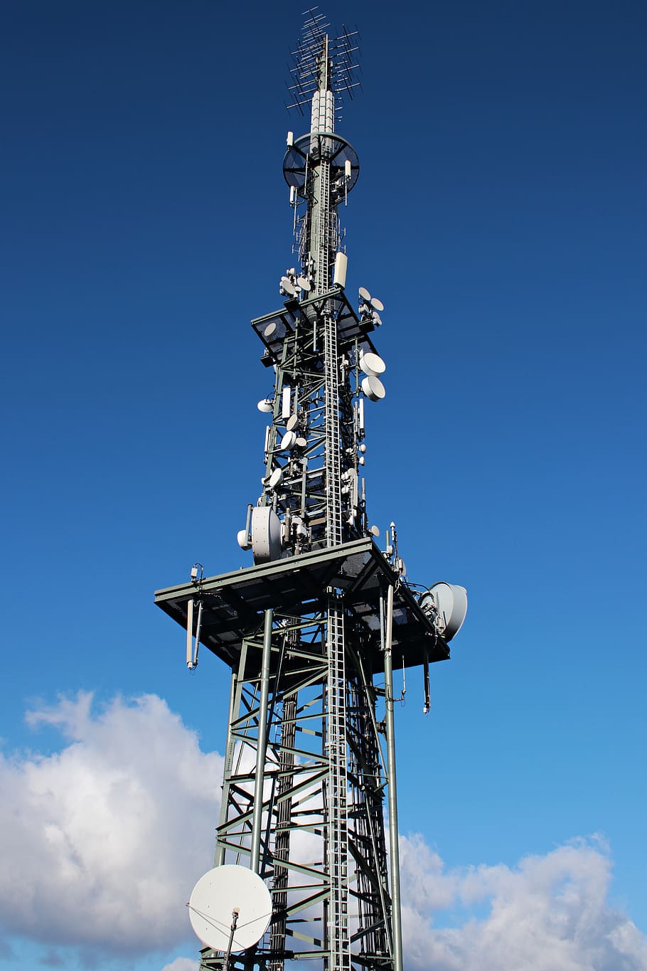 transmission tower, radio tower, radio mast, antennas, head, HD wallpaper