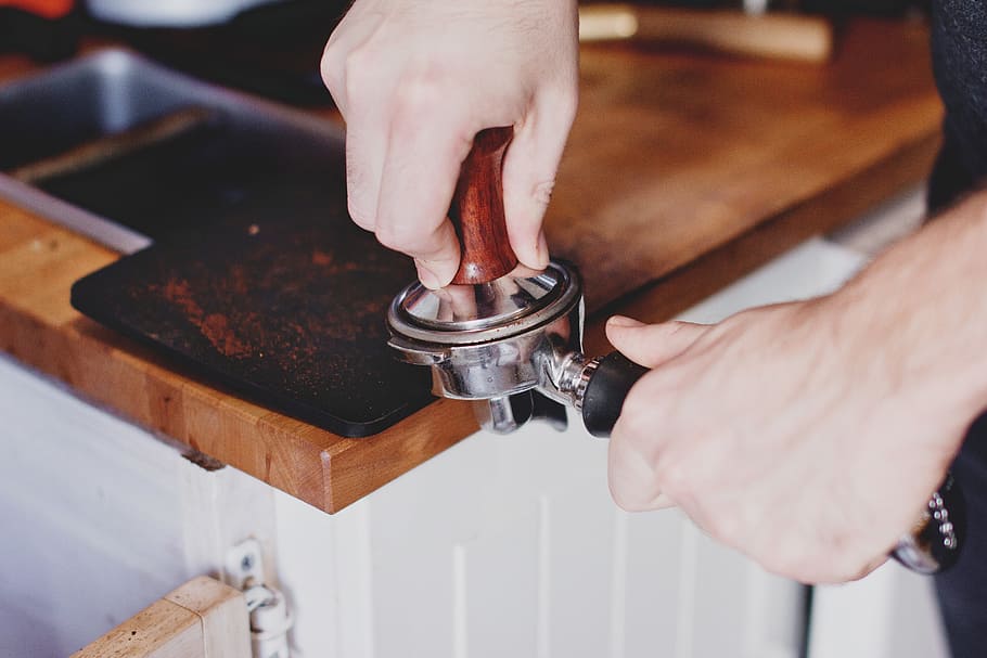 cafe, coffee, beans, grinds, human hand, human body part, one person HD wallpaper