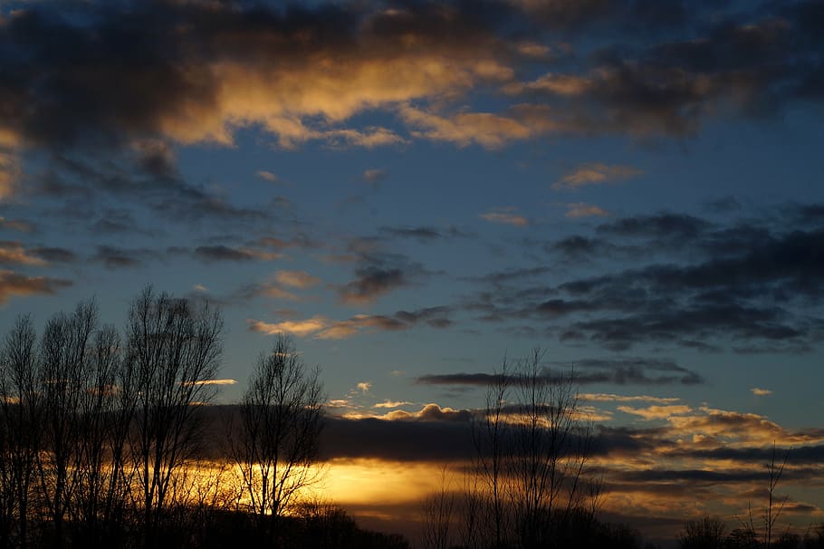 sunset, evening sky, landscape, clouds, romantic, nature, dusk HD wallpaper