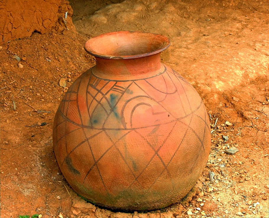brown pot, west african jar, container, primitive, clay, antique