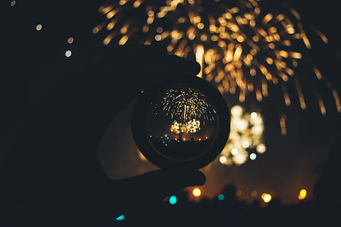 shallow focus photography of round prism with fireworks background HD wallpaper