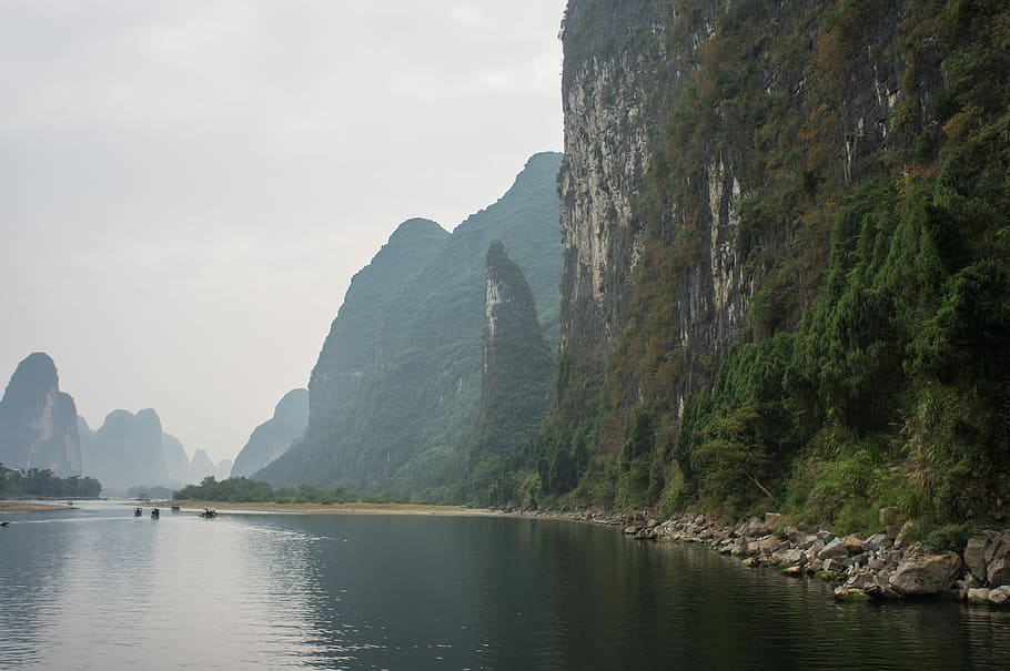 China, Li River, giulin, mountain, lake, scenics, outdoors, HD wallpaper