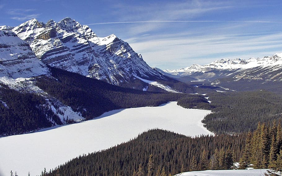peyto, lake, canadien, rockies, rocky mountains, winter, landscape, HD wallpaper