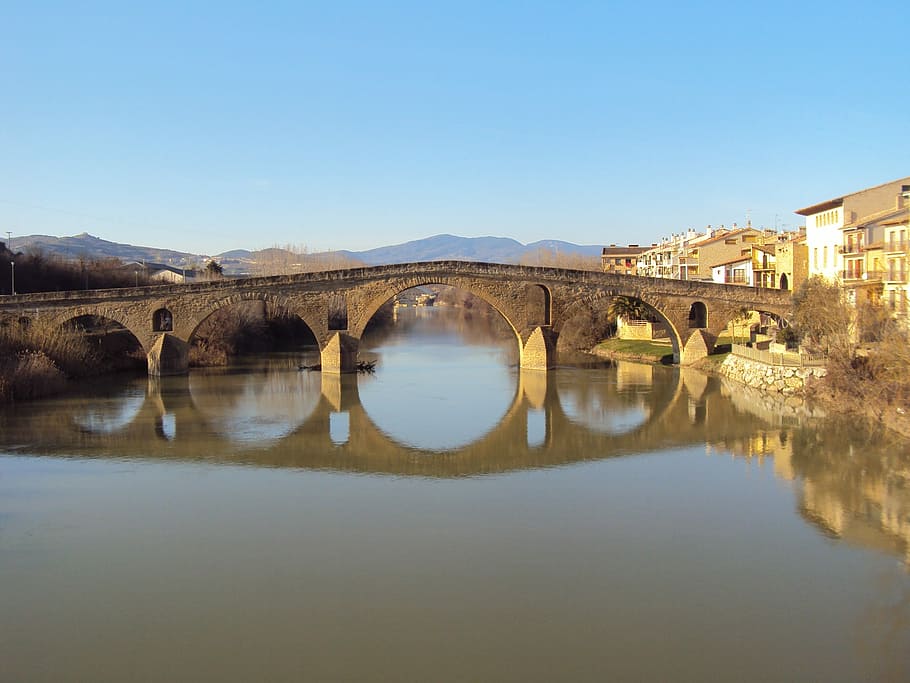 Bridge, Stone, Ancient, River, architecture, reflection, sky HD wallpaper