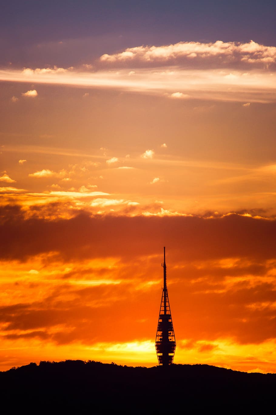 sunset, orange, dark blue, the sky, bratislava, transmitter HD wallpaper