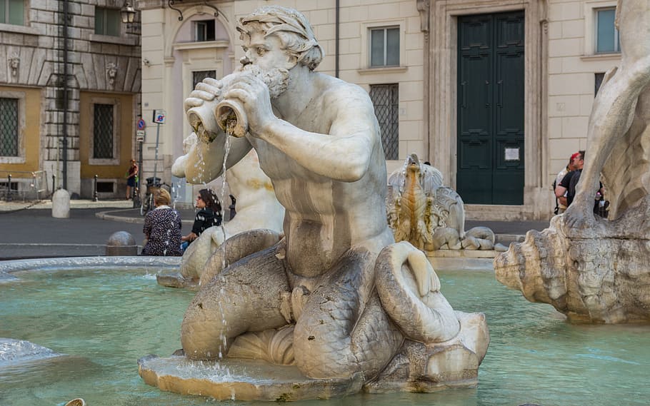 Rome, Moor Fountain, Piazza Navona, italy, statue, sculpture, HD wallpaper