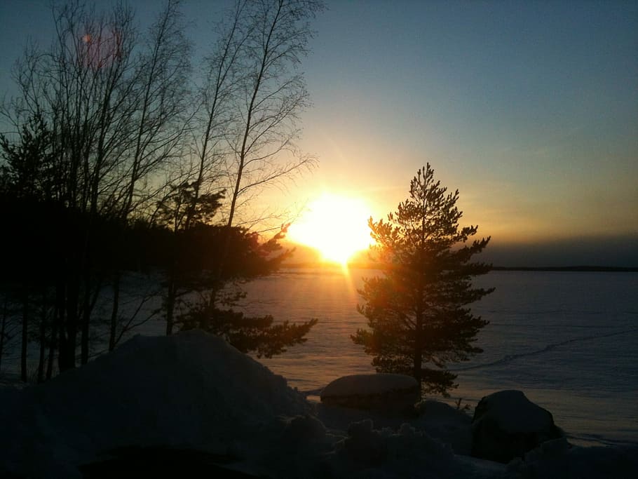 Sunset, Winter, Shadow, Dark, Dawn, light, evening, landscape HD wallpaper