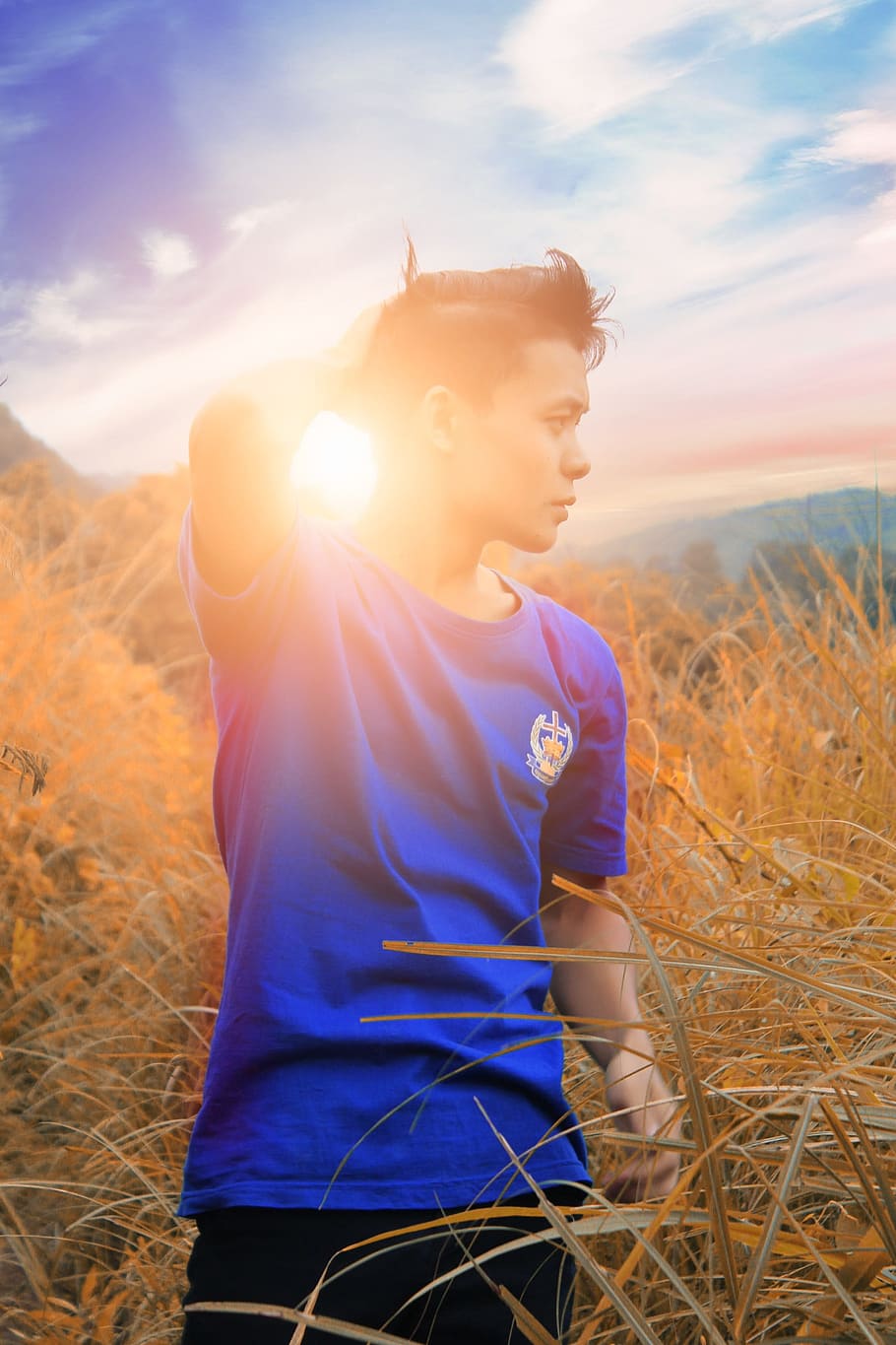 sunset, man, summer, young, lifestyle, sky, one person, field HD wallpaper