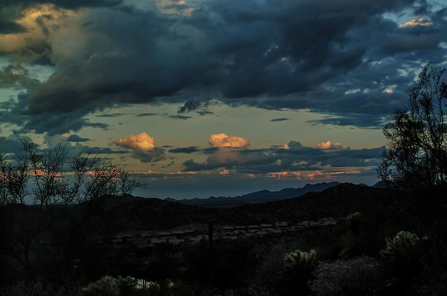 Sunset, Clouds, Outdoor, sunset landscape, nature, silhouette HD wallpaper