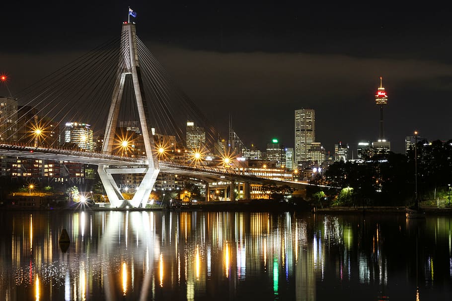 architecture, bridge, building, city, cityscape, downtown, evening HD wallpaper