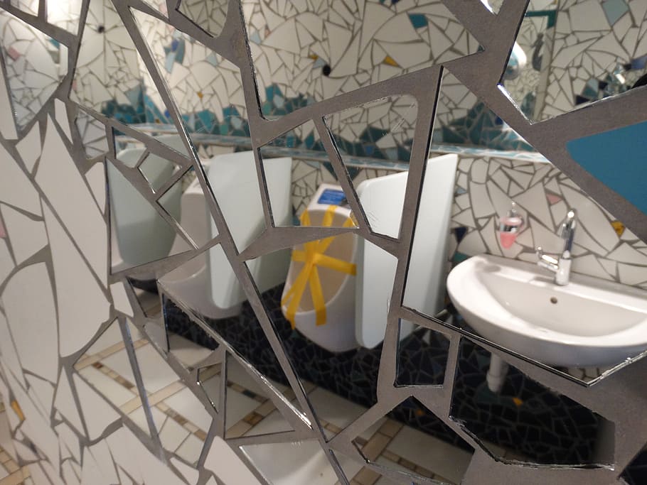 mirror, toilet, reflections, ceramic, art, mosaic, indoors HD wallpaper