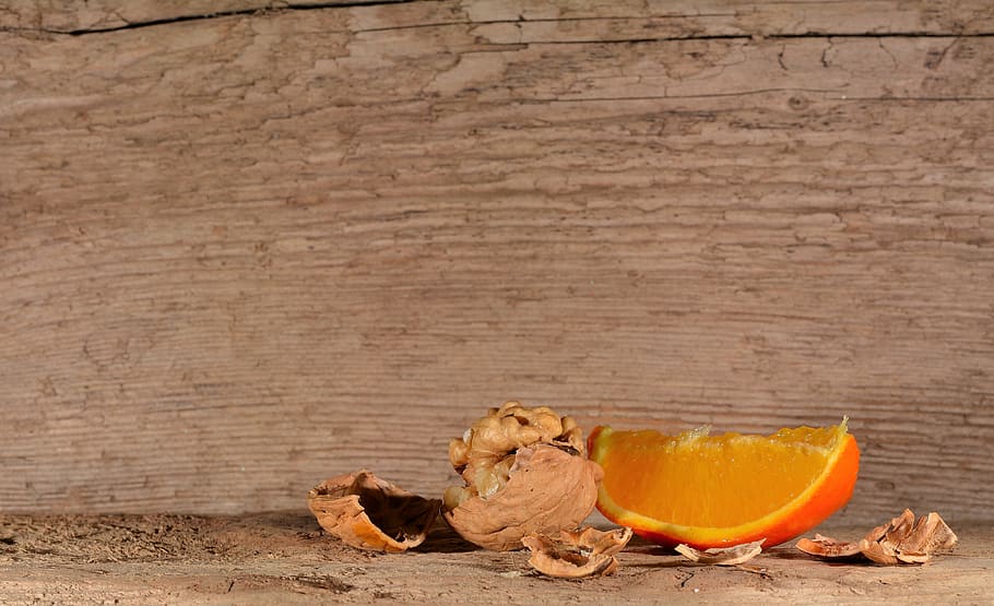 orange fruit beside peanut, walnut, christmas, orange pcs, advent HD wallpaper