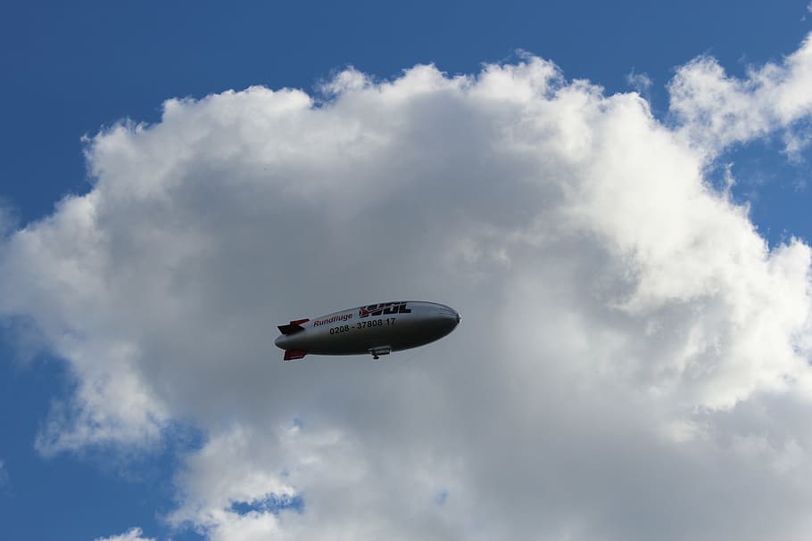 airship, clouds, sky, cloud - sky, air vehicle, airplane, transportation HD wallpaper