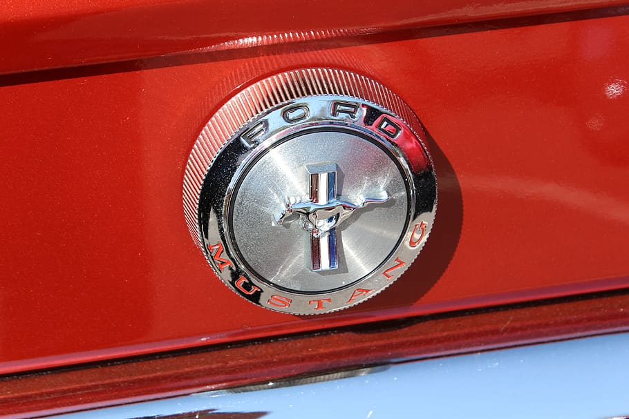 mustang, ford, emblem, car, red automobile, transportation, HD wallpaper