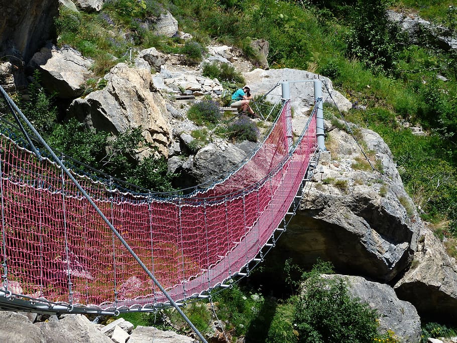 Suspension Bridge, crossing, river, rope bridge, ropes, stretched, HD wallpaper