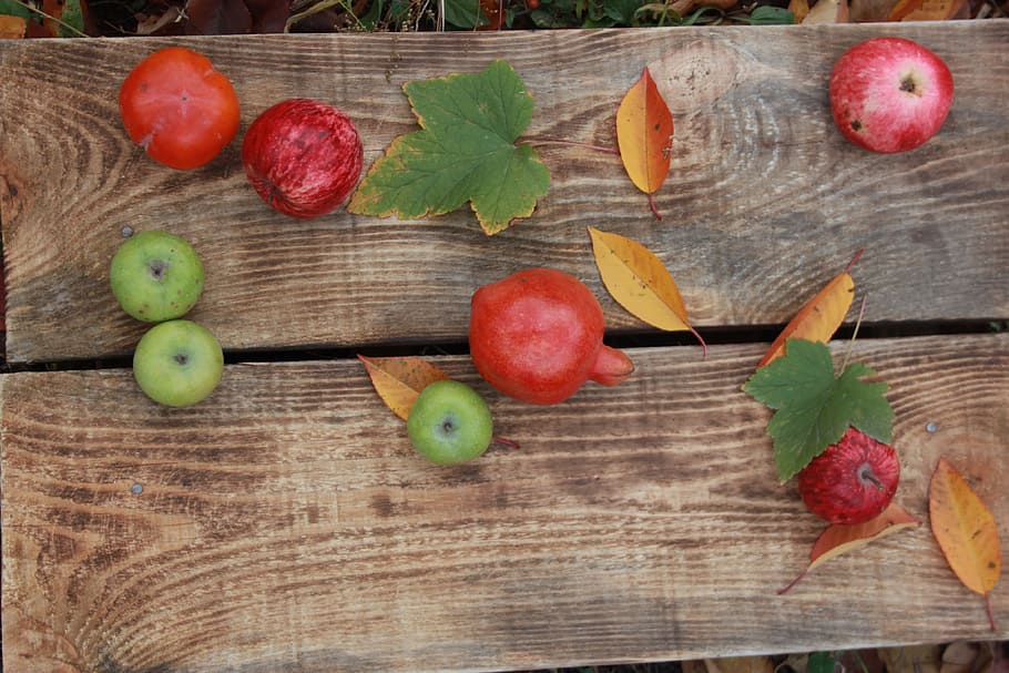 apples, fruit, red apple, green apple, food and drink, wood - material HD wallpaper