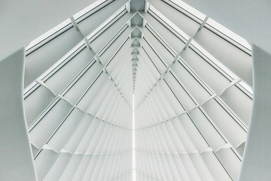 white window blinds, architectural photography of building's ceiling HD wallpaper