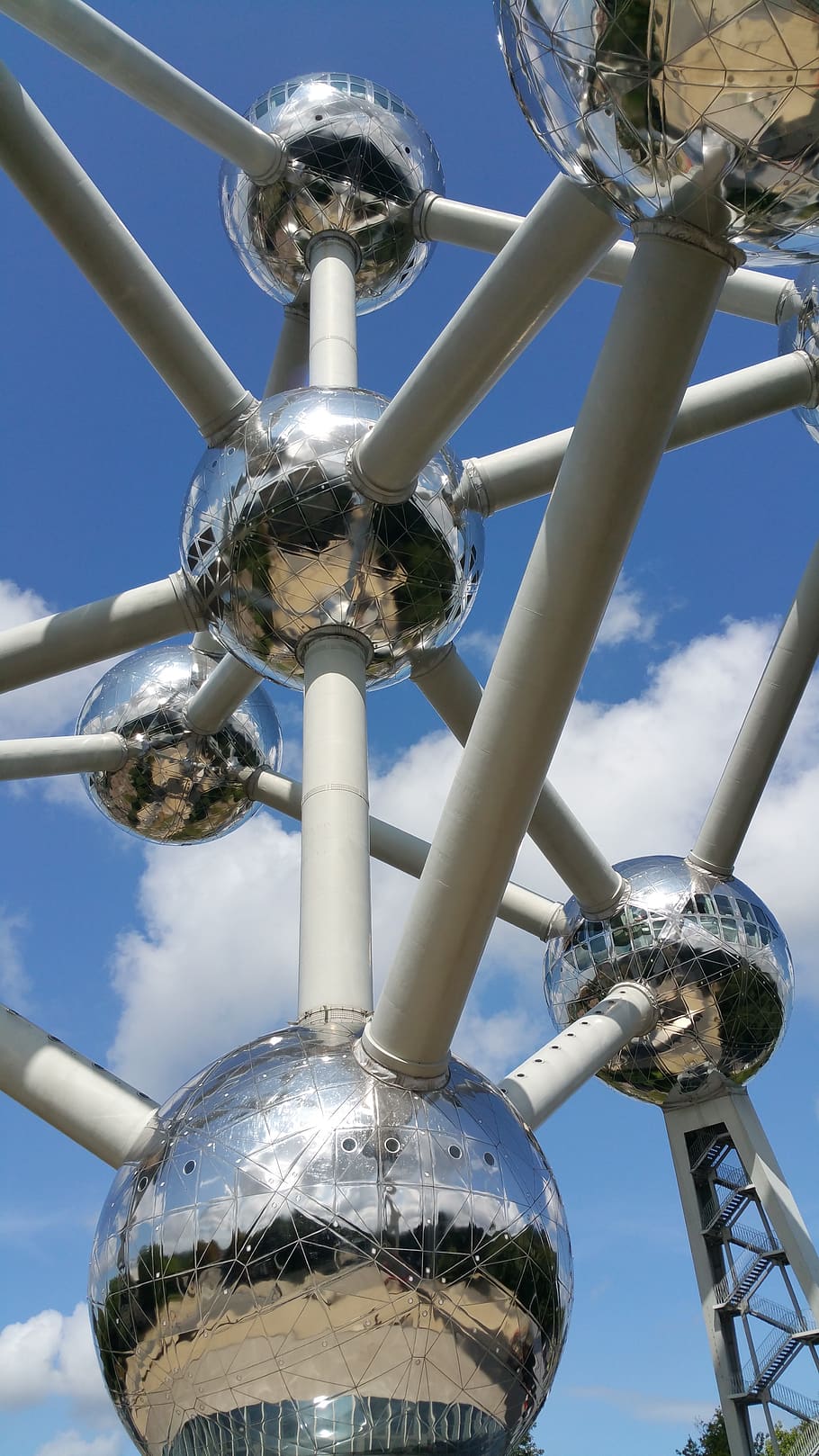 belgium, brussels, atomium, sky, low angle view, metal, day HD wallpaper