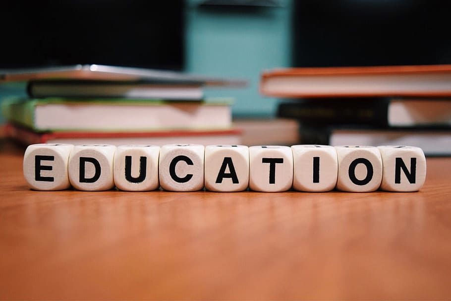 selective focus of dice with education text freestanding decor HD wallpaper