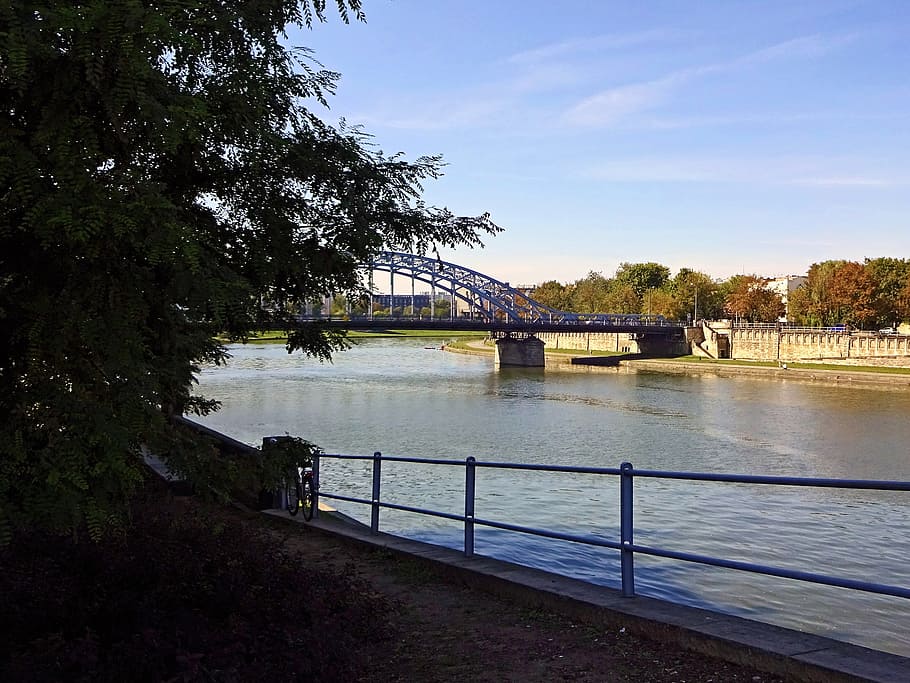 bridge, wisla, kraków, river, panorama, buildings, landscape HD wallpaper