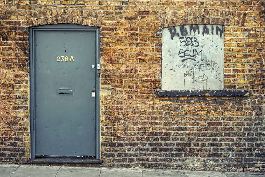 door, wall, brick, house, input, frame, door opening, metal door HD wallpaper