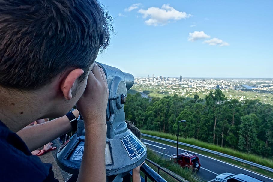 View, City, Brisbane, Binoculars, distant, landscape, sightseeing, HD wallpaper