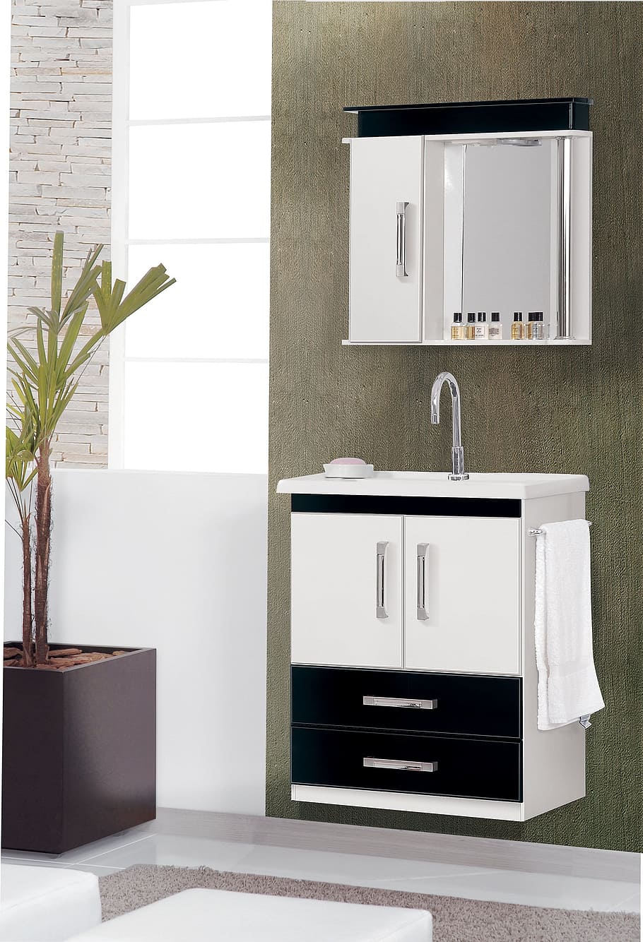 white wooden vanity sink inside bathroom, cabinet, environment HD wallpaper