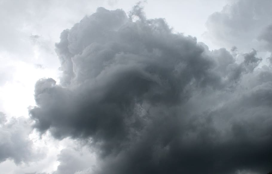 cloud, billowing, puffy, white, shades of grey, backlight, tufts HD wallpaper
