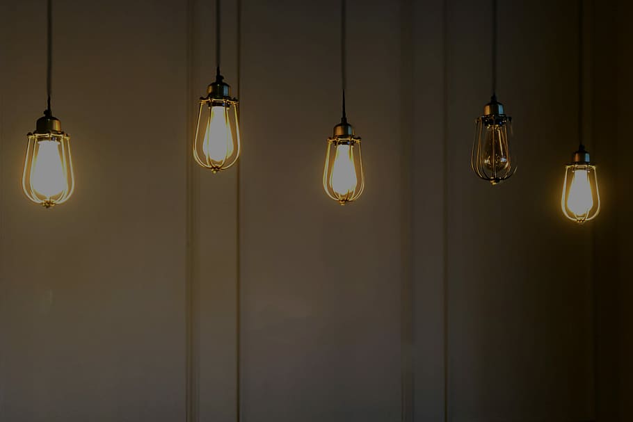 five rope lights, five clear pendant lights, lighting equipment HD wallpaper