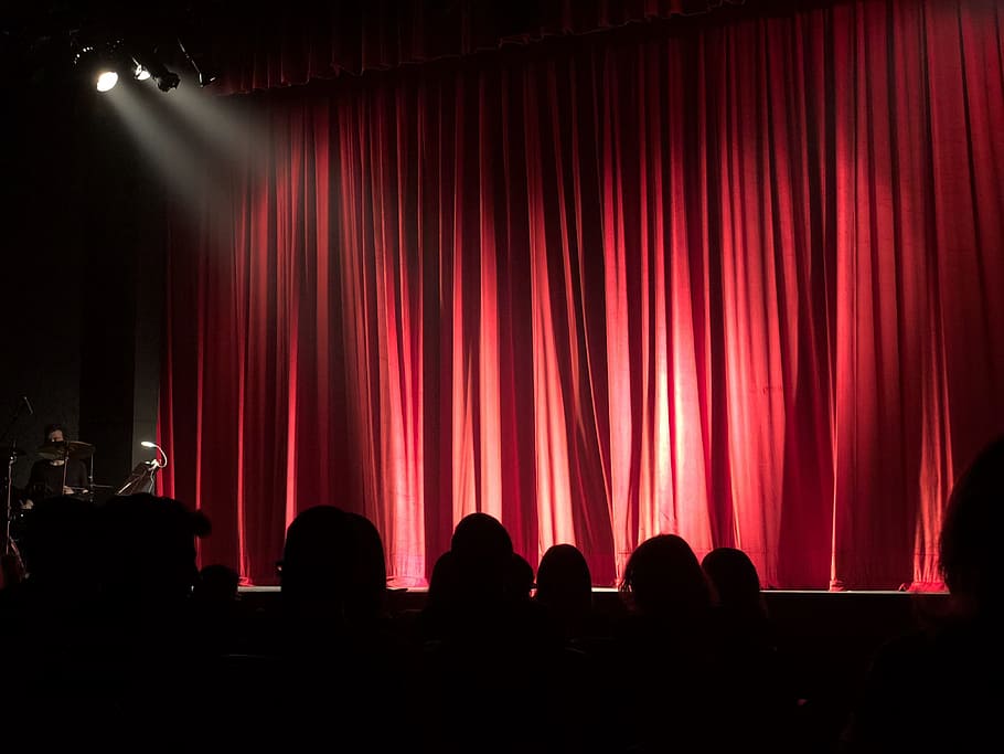 People at Theater, audience, auditorium, back view, crowd, curtain, HD wallpaper