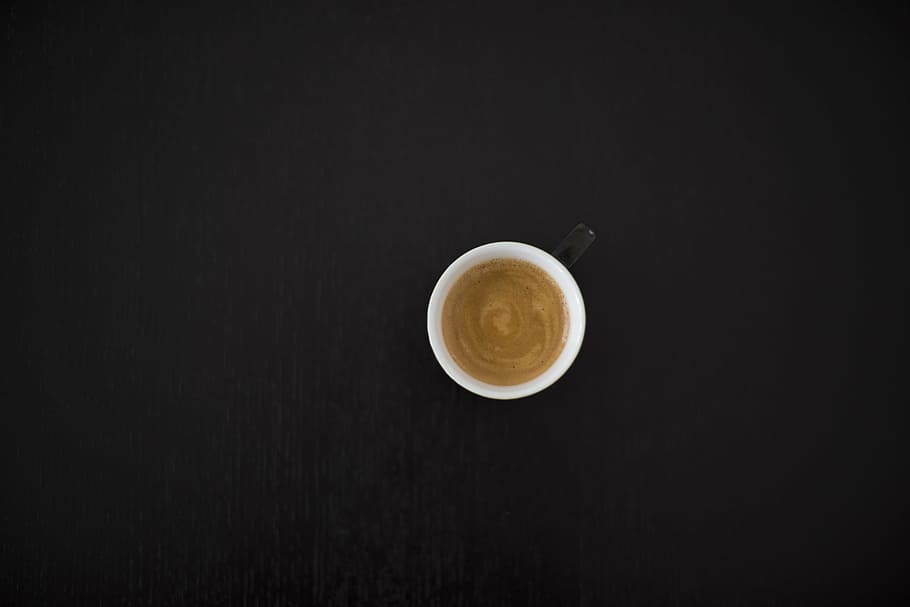 top view of coffee in white mug, break, café, caffeine, cup HD wallpaper