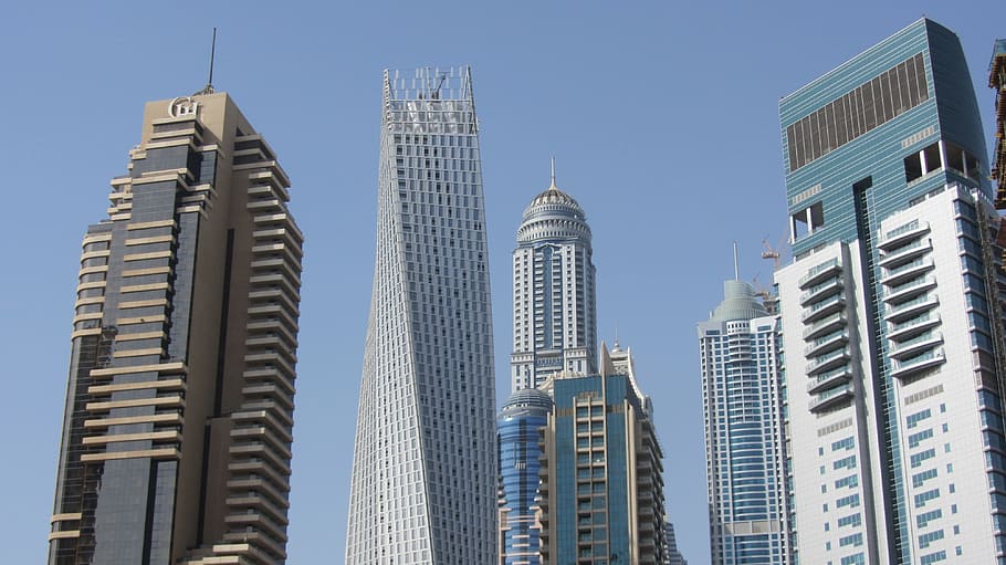 skyscraper, blue, building, dubai, city, buildings, architecture HD wallpaper