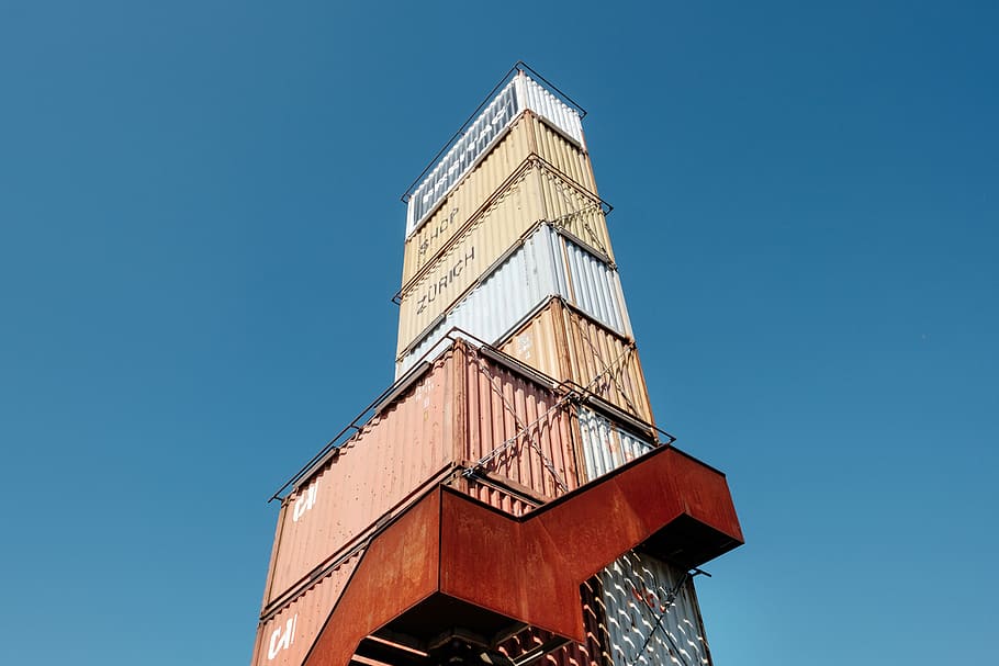 metal shipping containers, assorted-color intermodal container HD wallpaper