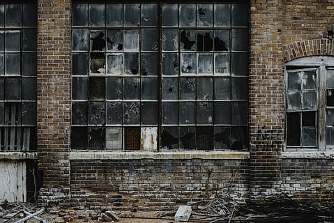 abandoned building, brown concrete building, window, brick, wall HD wallpaper