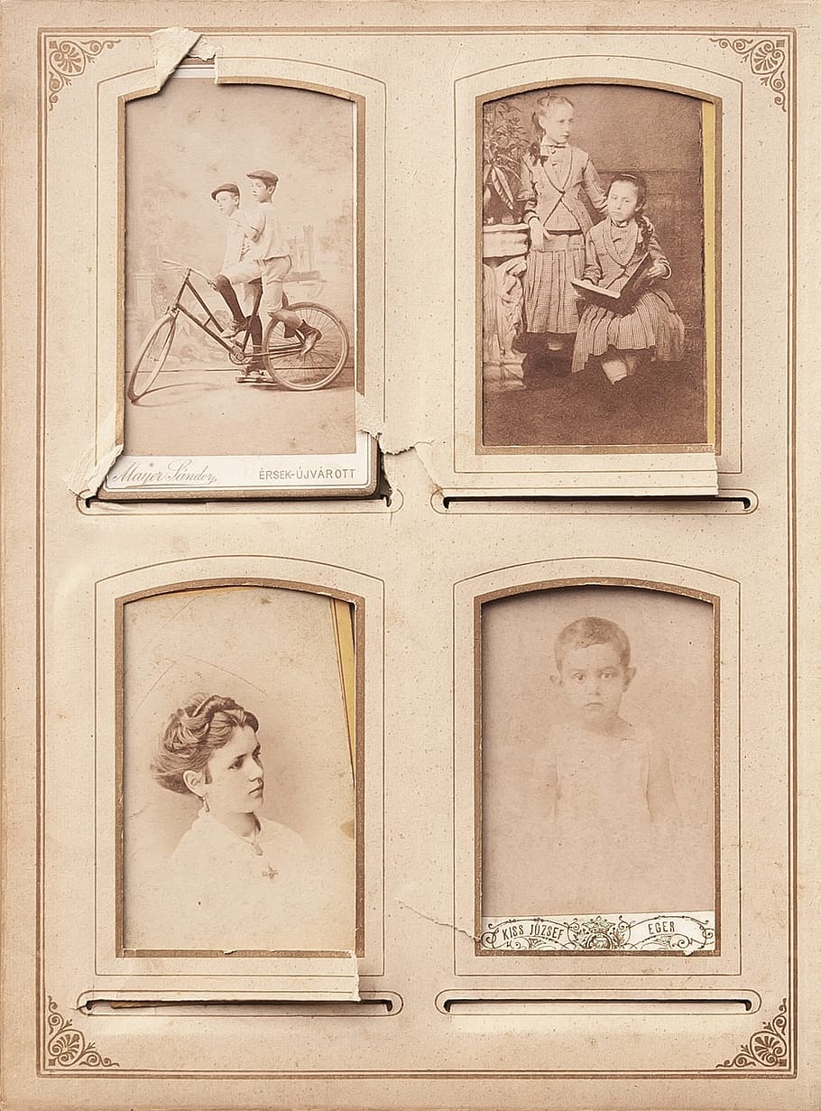four photos on frame, family anno, 19, year, together, mother