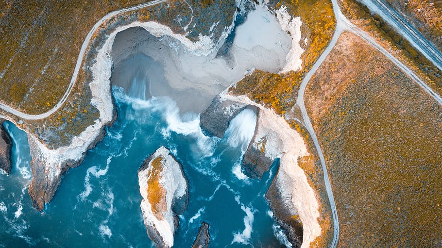 aerial photography of sea, drone shot, aerial shot, water, pattern HD wallpaper