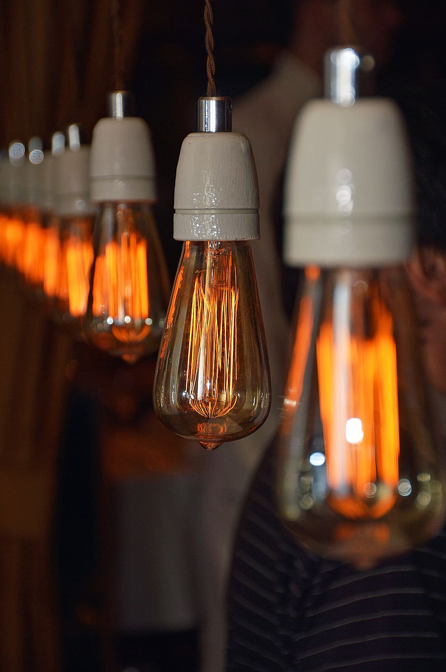 lamp, drinking, filament, lighting, yellow, night picture, in the evening HD wallpaper
