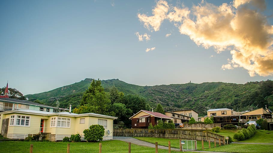 landscape, houses, mountain, nature, high mountain, new zealand HD wallpaper
