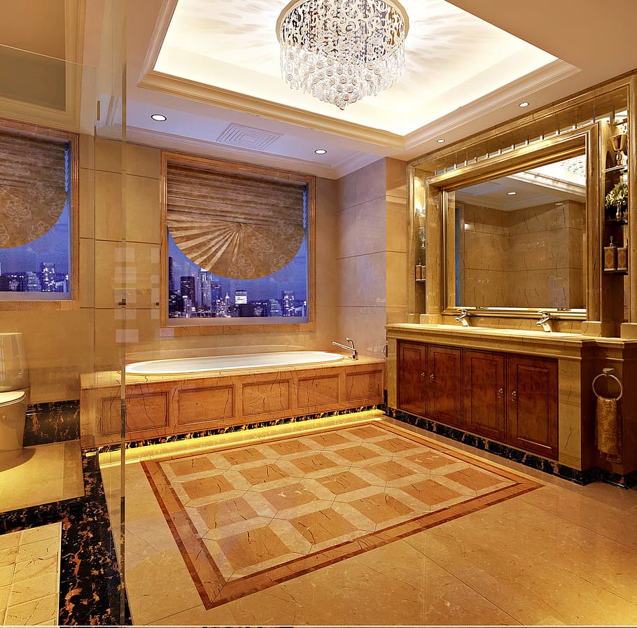 white tub near god counter, bathroom, marble, household, neo-classical HD wallpaper