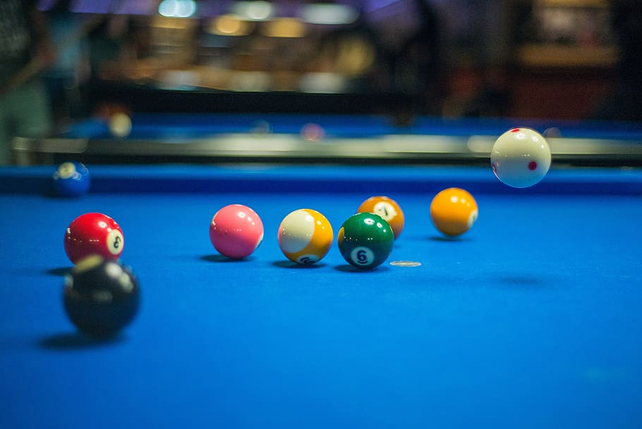 assorted-color billiard balls, pool, cue, game, fun, activity