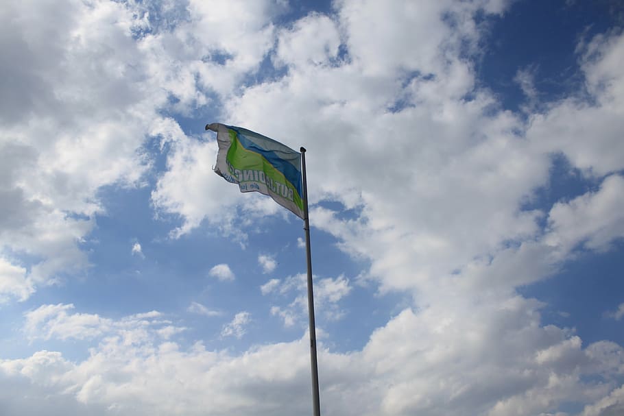 flag, sky, blow, wind, clouds, blue, symbol, patriotism, cloud - sky HD wallpaper